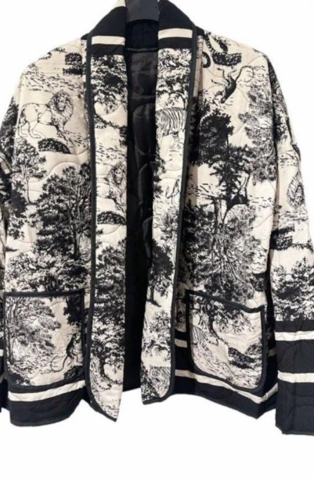 Veste Premium  " Christian " imprimé toile de Jouy jungle taille unique 36 au 44 - Noire  