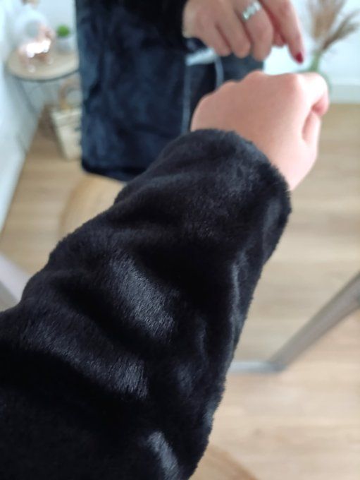 Escandelle - Parka noire réversible en fausse fourrure, avec fermetures tricolores et capuche 