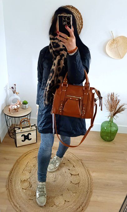 Escandelle - Parka noire réversible en fausse fourrure, avec fermetures tricolores et capuche 