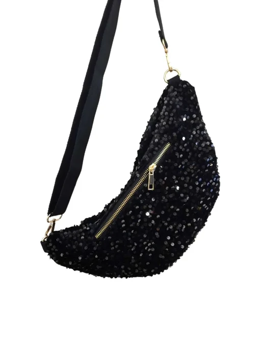 Grand sac banane en sequins noir 