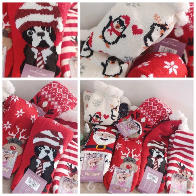 Chaussettes chaussons antidérapantes de Noël Taille unique 35 au 41