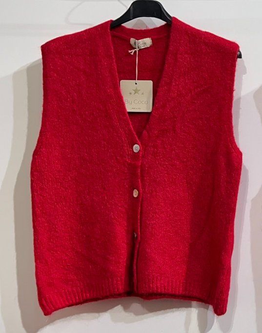 Gilet sans manches boutonné alpaga rouge ou noir