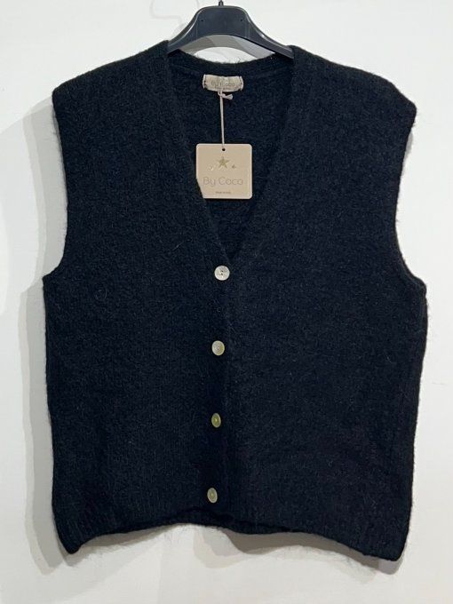 Gilet sans manches boutonné alpaga rouge ou noir