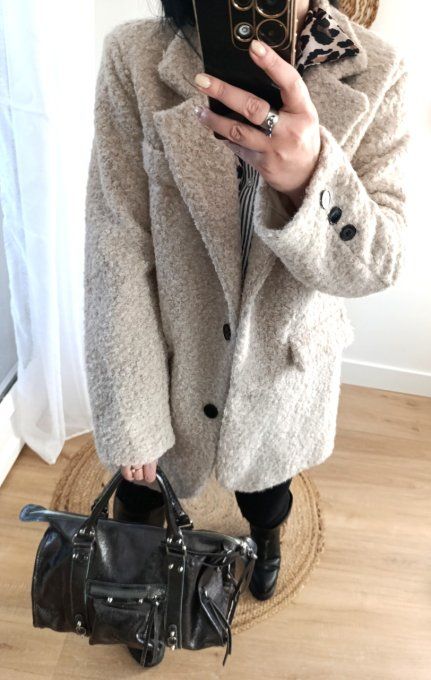 Veste Manteau  effet moumoute écru 