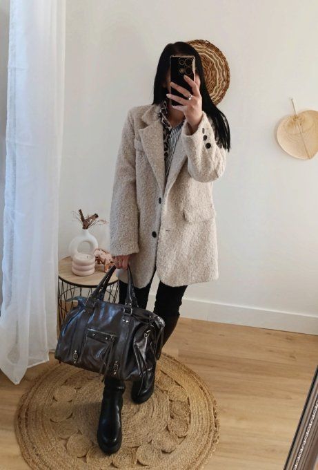 Veste Manteau  effet moumoute écru 