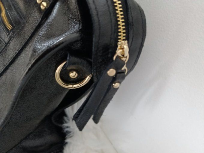 Sac ciaga cuir brillant noir largeur 38 cm