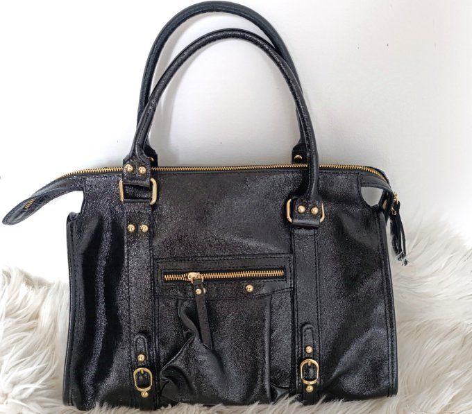 Sac ciaga cuir brillant noir largeur 38 cm