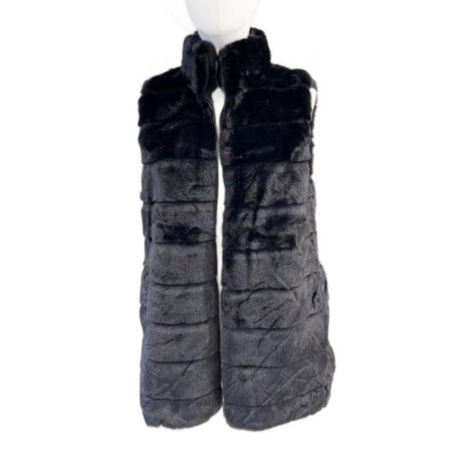 Veste sans manches fausse fourrure zippée  Beige taupe ou Noir taille unique jusqu'au 42 