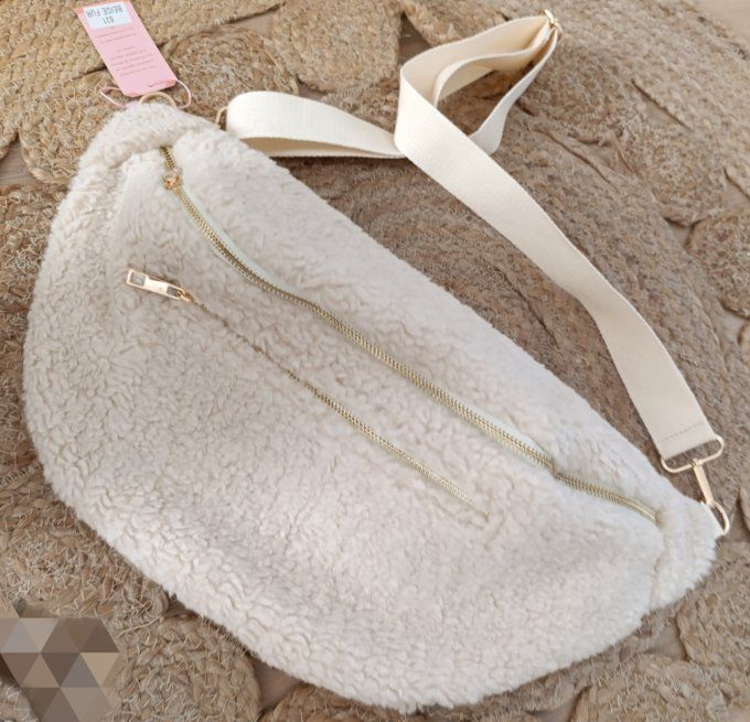 Ciao Boum - Maxi sac banane teddy ecru ou noir 