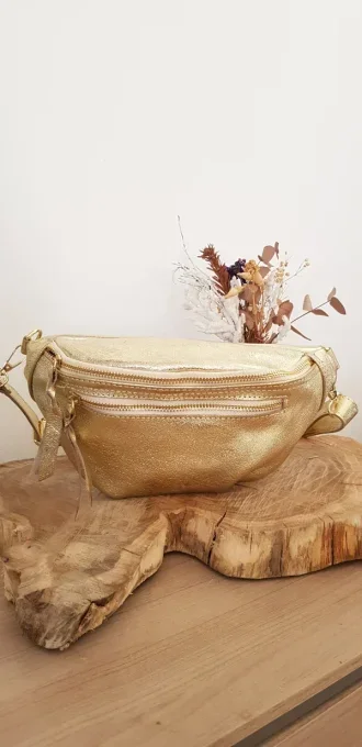 Sac banane en cuir brillant divers coloris  Doré, Bronze, Argenté, Noir, Chocolat , Rose nude 