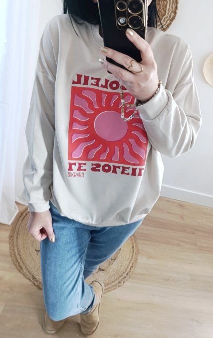 Sweat beige soleil tendance taille unique jusqu'au 42 