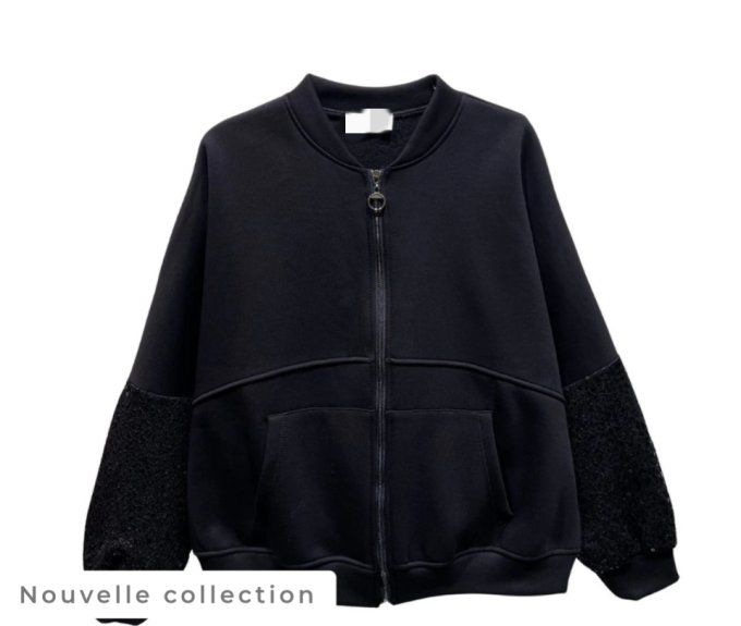 Veste coupe bomber matière molleton noir avec sequins Manches 