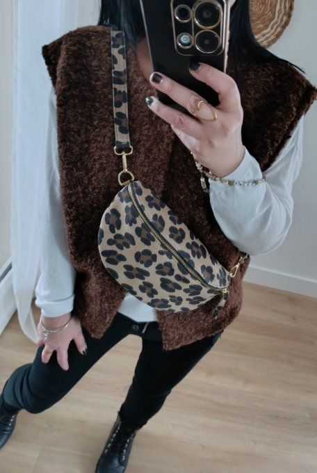 Sac banane daim véritable imprimé animal 