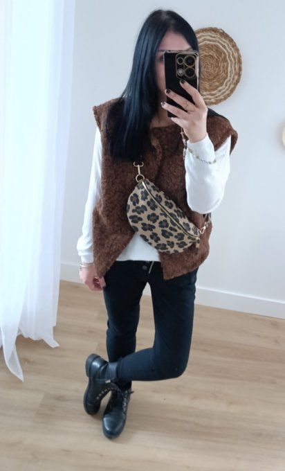 Sac banane daim véritable imprimé animal 