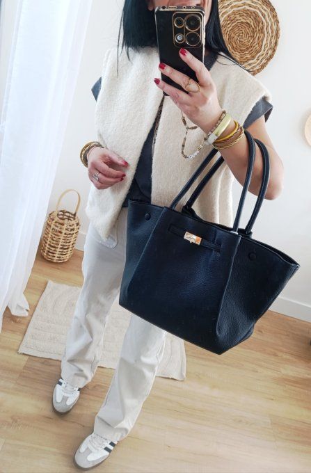 Sac inspi DeMellier en simili cuir  noir ou crème 