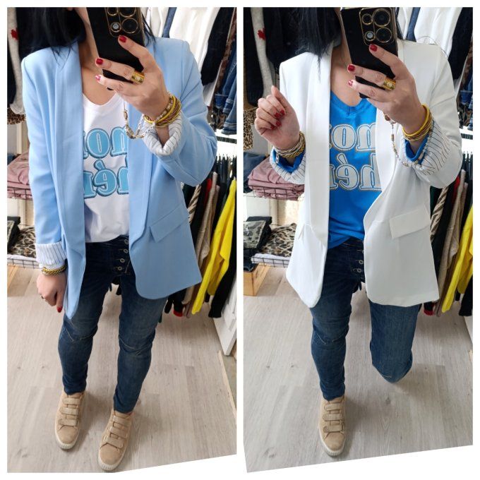 Blazer avec doublure rayée Blanc ou Bleu T.U jusqu'au 40