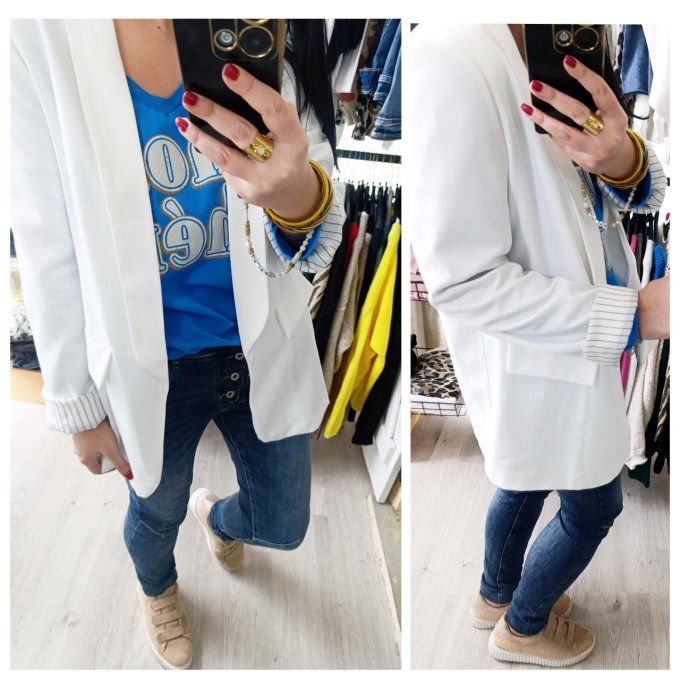 Blazer avec doublure rayée Blanc ou Bleu T.U jusqu'au 40