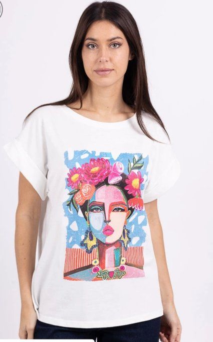 Tee shirt blanc avec visage Femme jusqu'au 42 ( taille unique)