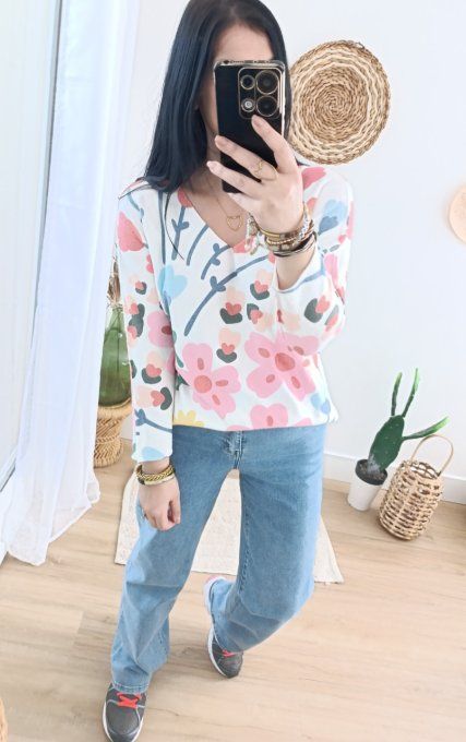 Pull fleuri 2 variantes taille unique jusqu'au 42 