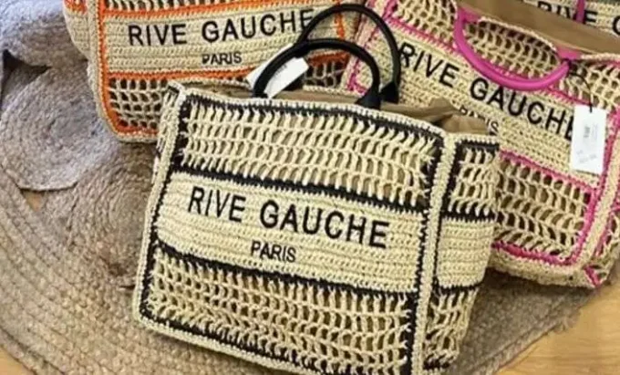 Grand Sac à main en raphia inscription Rive gauche Paris 
