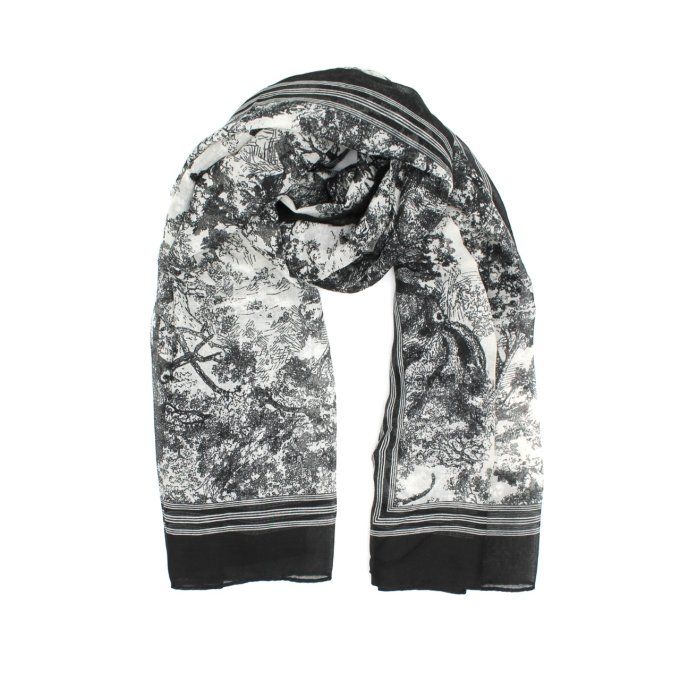 Foulard élégant noir et blanc imprimé toile de jouy