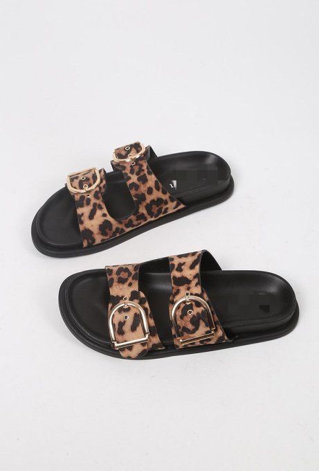 Mules imprimé animal boucles D et semelle noire