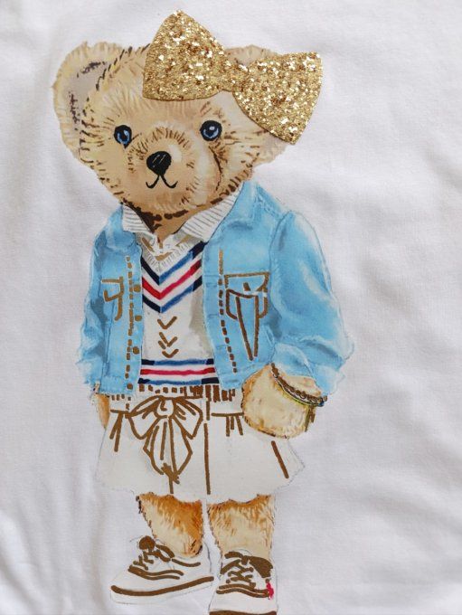 Tee shirt ourson noeud paillettes jusqu'au 38 taille unique