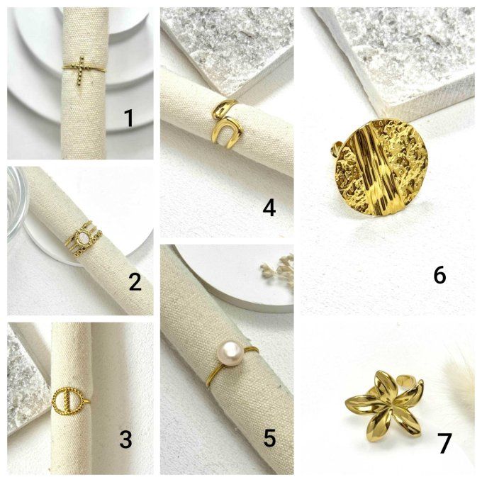 Bagues fantaisies dorées 7 variantes 