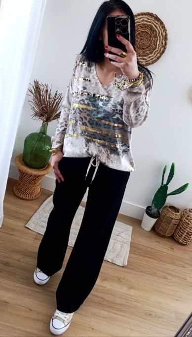Jolie pull avec de l'imprimé animal et du doré taille unique jusqu'au 42