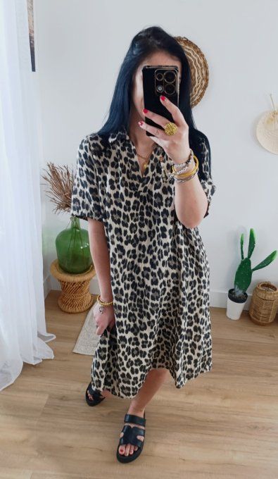 Belle robe en gaze de coton Imprimé animal 3 coloris 