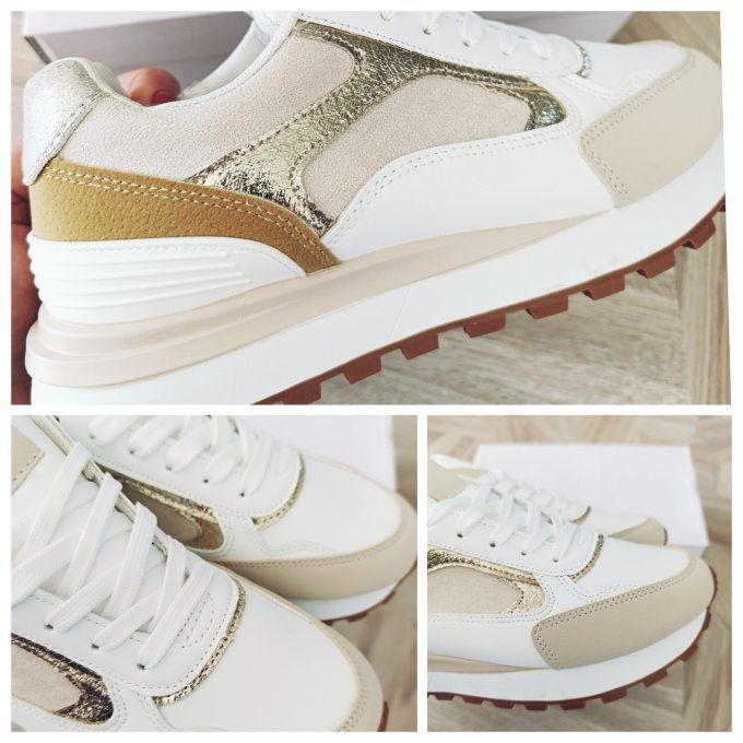 Baskets tendances et confortables Beiges, dorées & blanches