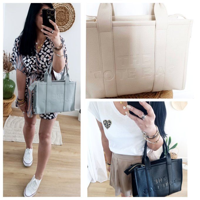 Sac inscription the tote bag simili cuir  grainé 3 coloris 
