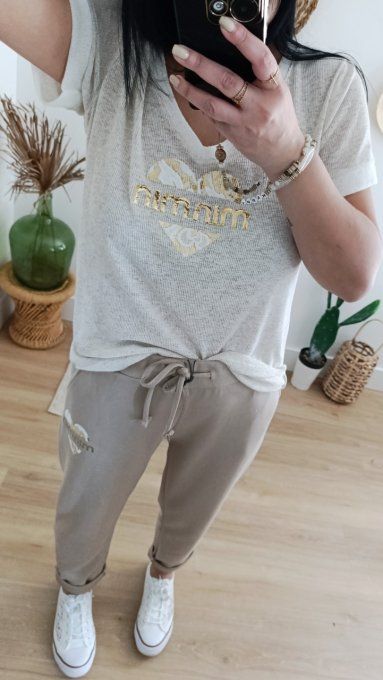 Pantalon jogging beige inscription Min Min beige 