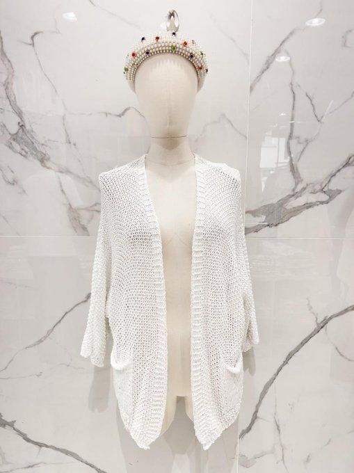 Gilet filet écru pu blanc taille unique jusqu'au 44 