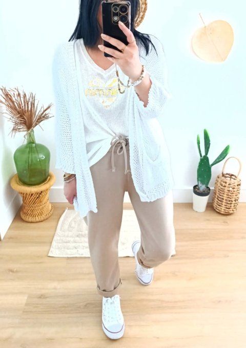 Gilet filet écru pu blanc taille unique jusqu'au 44 