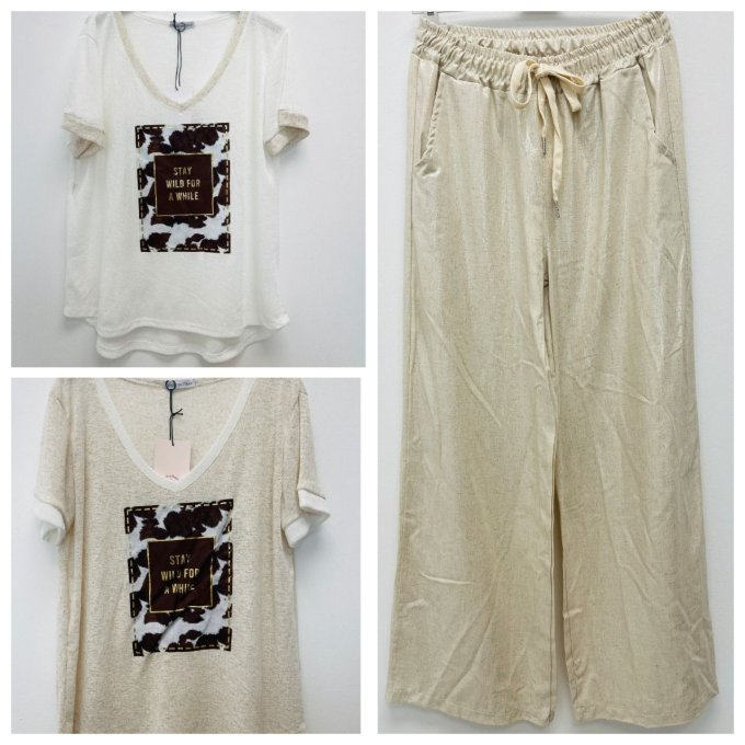 Pantalon lin irisé fluide poches sur le côté  , 2 tailles 
