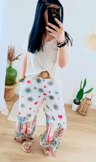 Pantalon tendance imprimé et sa ceinture avec Lin  t.u jusqu'au petit 42