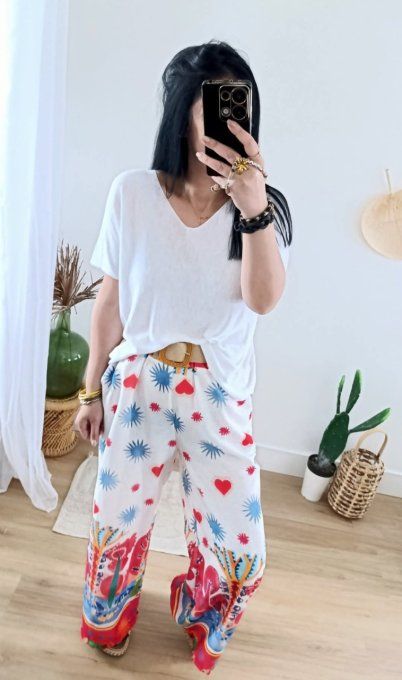 Pantalon tendance imprimé et sa ceinture avec Lin  t.u jusqu'au petit 42