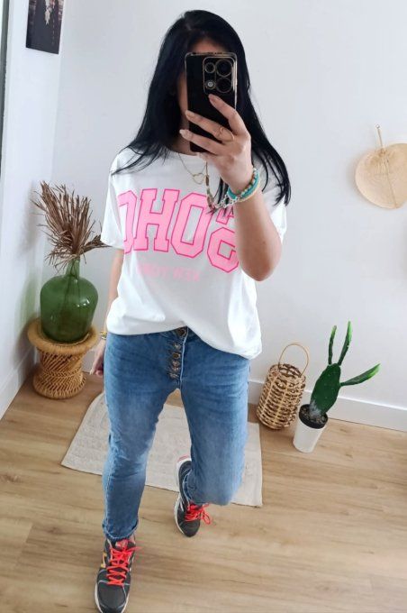 Tee shirt SOHO blanc ou rose t.u jusqu'au 42 