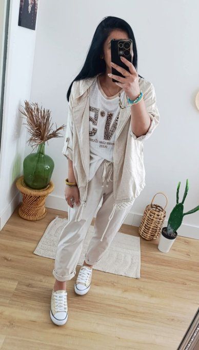 Veste à capuche zipée en Lin avec du doré t.u jusqu'au 42 
