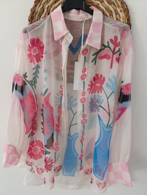 Chemisier imprimé tendance transparent jusqu'au 44