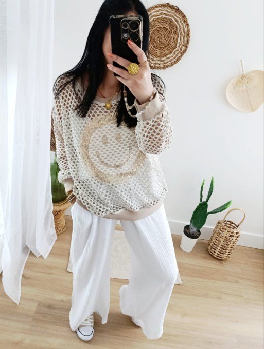 Sweat Smiley filet taille unique jusqu'au 42 petit 44
