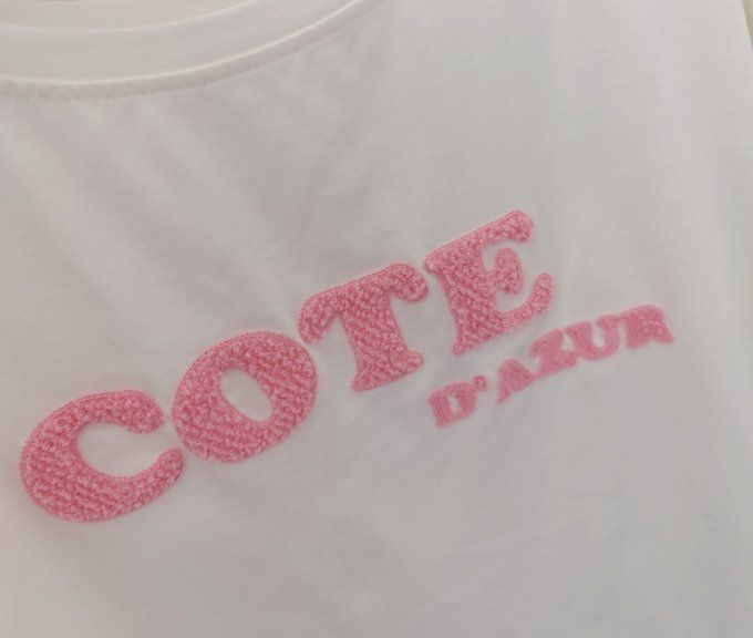 Tee shirt doux blanc inscription Côte d'azur jusqu'au 44 