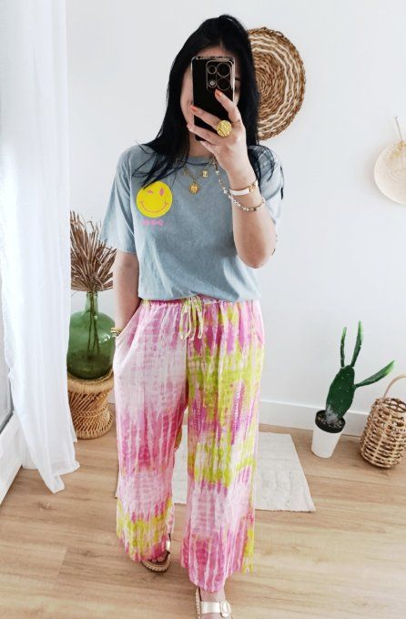 Tee shirt Smiley gris clair delavé t.u jusqu'au 40