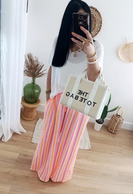 Sublime pantalon gaze de coton rayé coloré jusqu'au 46 taille unique 