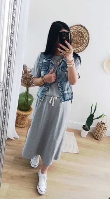 Ensemble top et jupe longue gris T.U jusqu'au 40