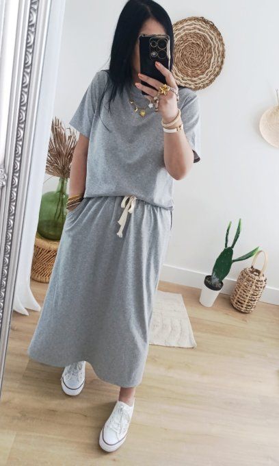 Ensemble top et jupe longue gris T.U jusqu'au 40