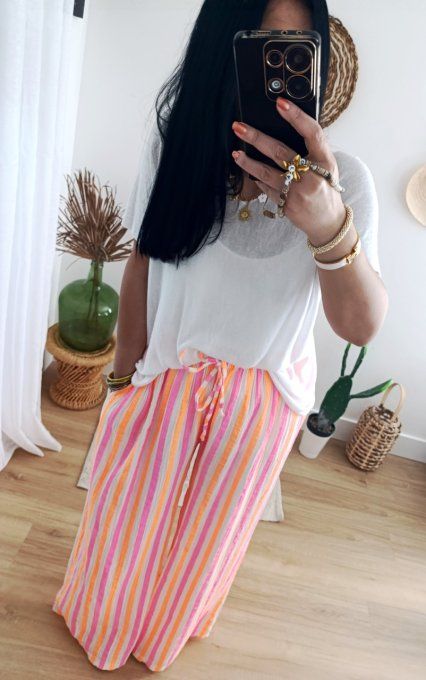 Sublime pantalon gaze de coton rayé coloré jusqu'au 46 taille unique 