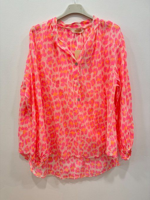 Chemise imprimé léopard fluo voile de coton