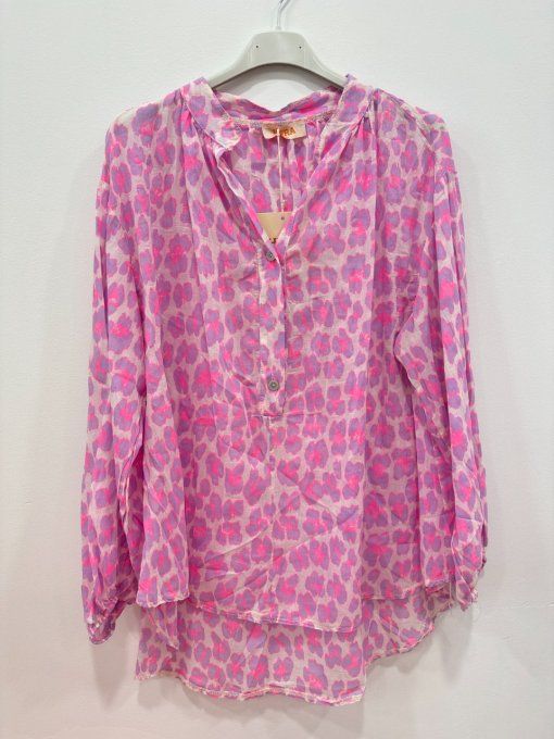 Chemise imprimé léopard fluo voile de coton